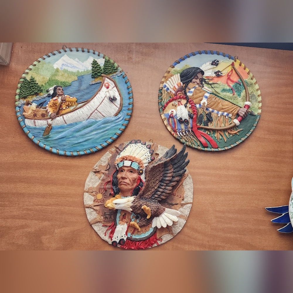 Set of Native American Indian hanging plates.